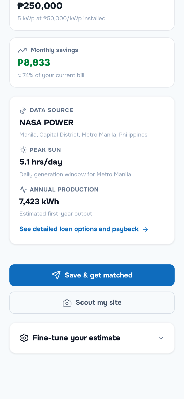 Step 2 — see your solar potential and expected yield